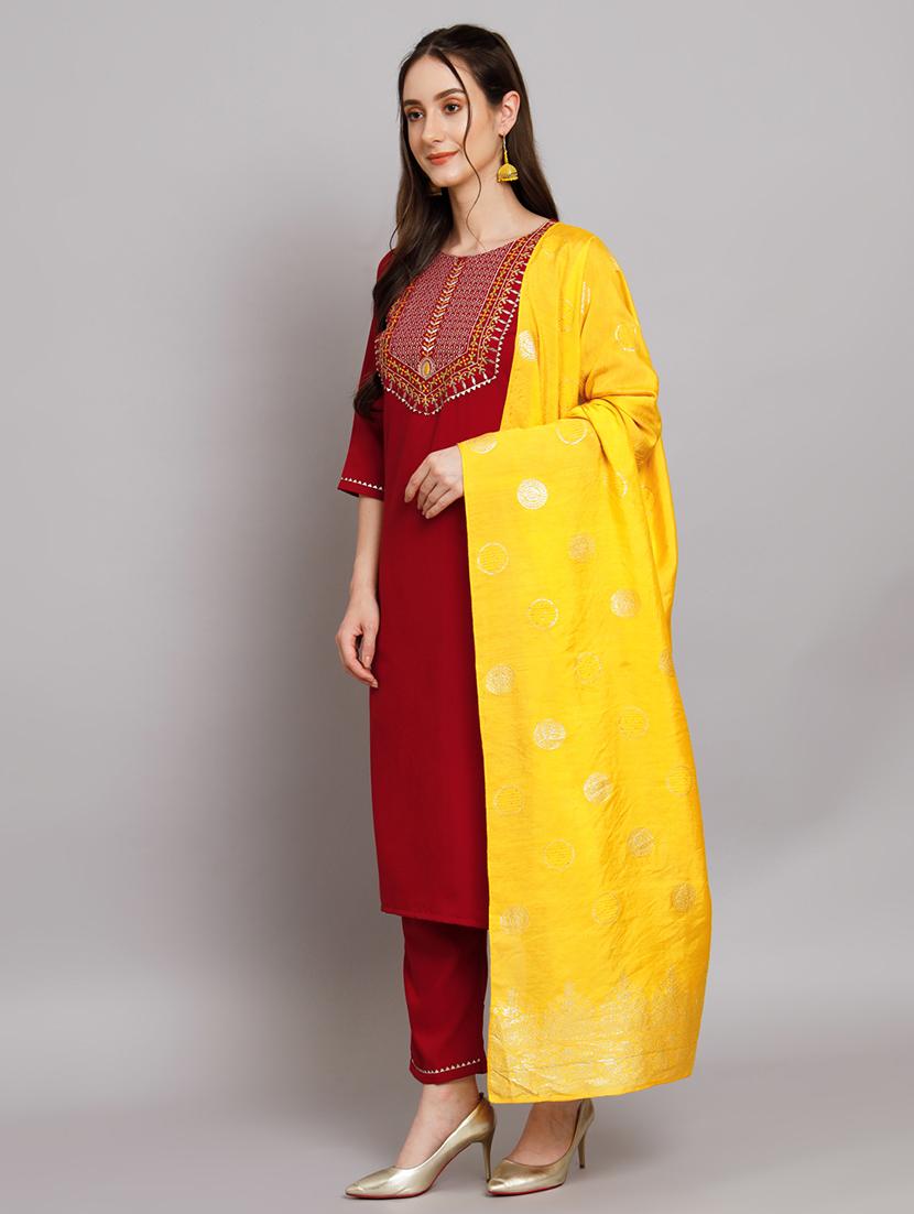 red kurta pant set with dupatta - 20194174 -  Standard Image - 1