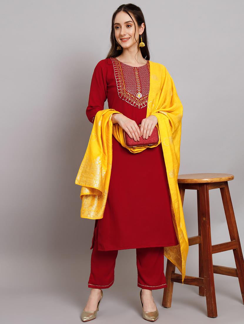 red kurta pant set with dupatta - 20194174 - Standard Image - 4