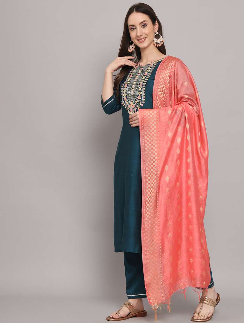 women three quarter sleeve kurta pant with dupatta set - 20194202 -  Standard Image - 1