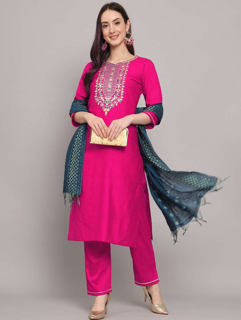 women three quarter sleeve kurta pant with dupatta set