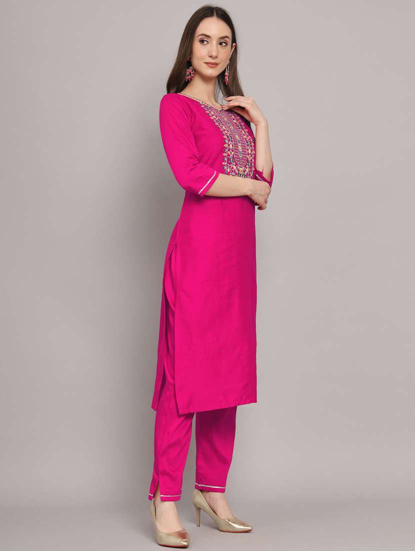women three quarter sleeve kurta pant with dupatta set - 20194203 -  Standard Image - 1