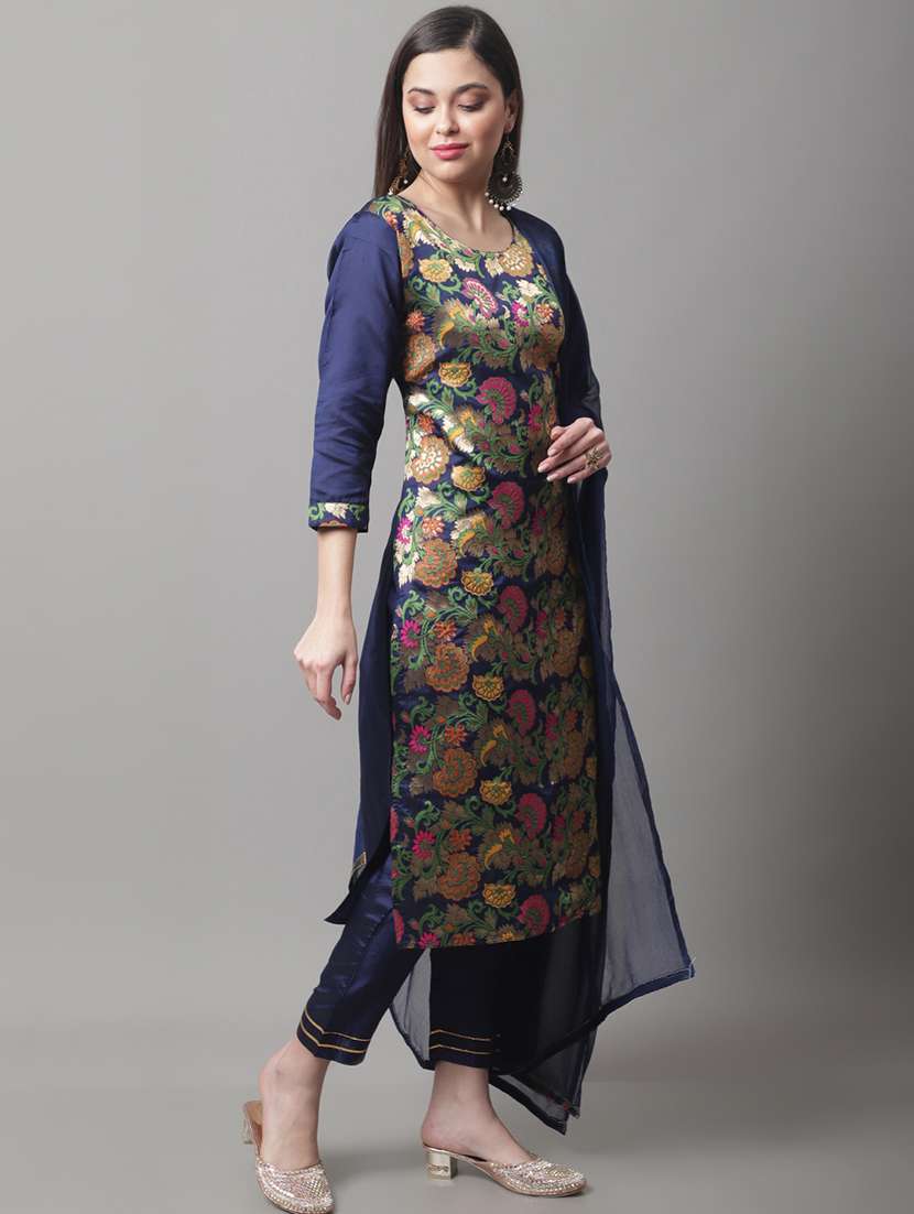 women three quarter sleeve kurta pant with dupatta set - 20194212 -  Standard Image - 1