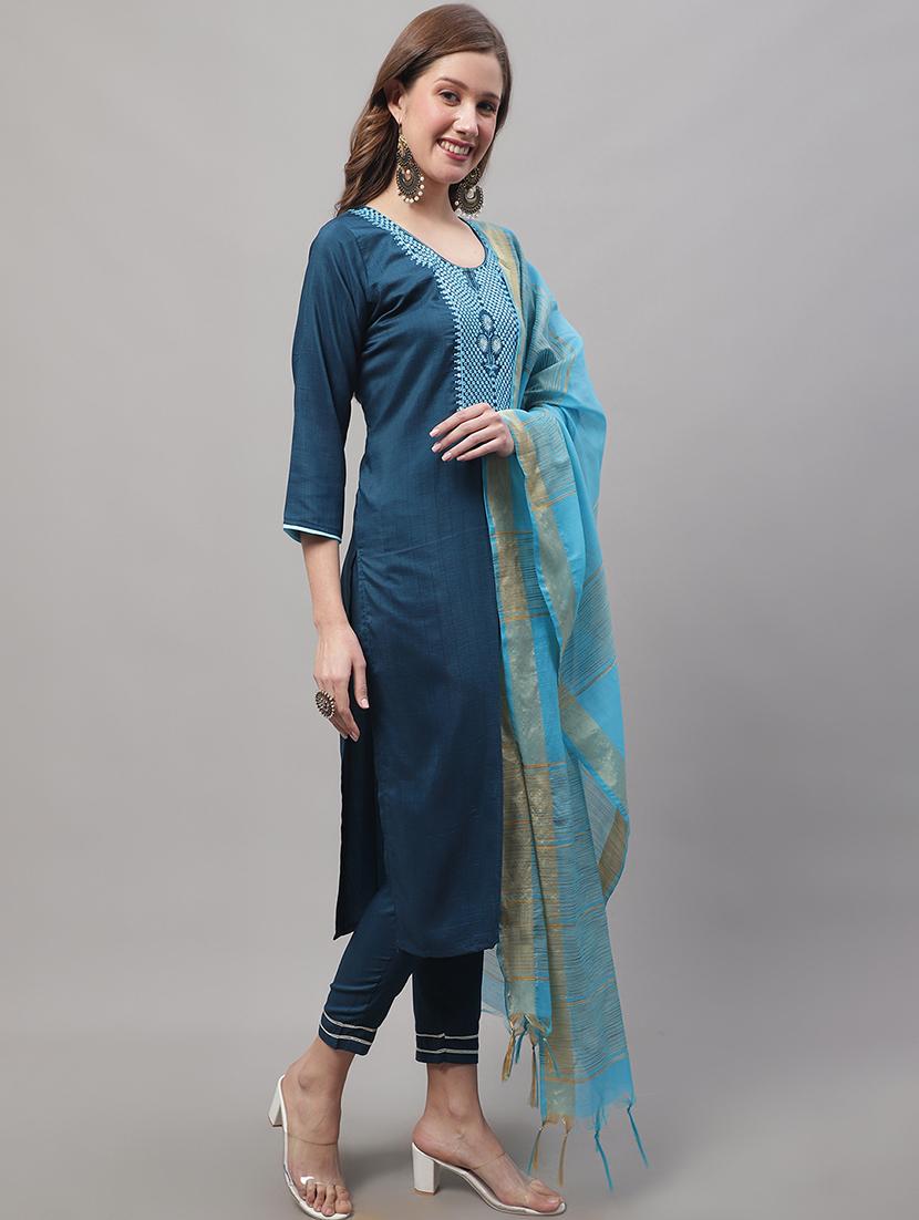 blue kurta pant set with dupatta - 20194213 - Standard Image - 1