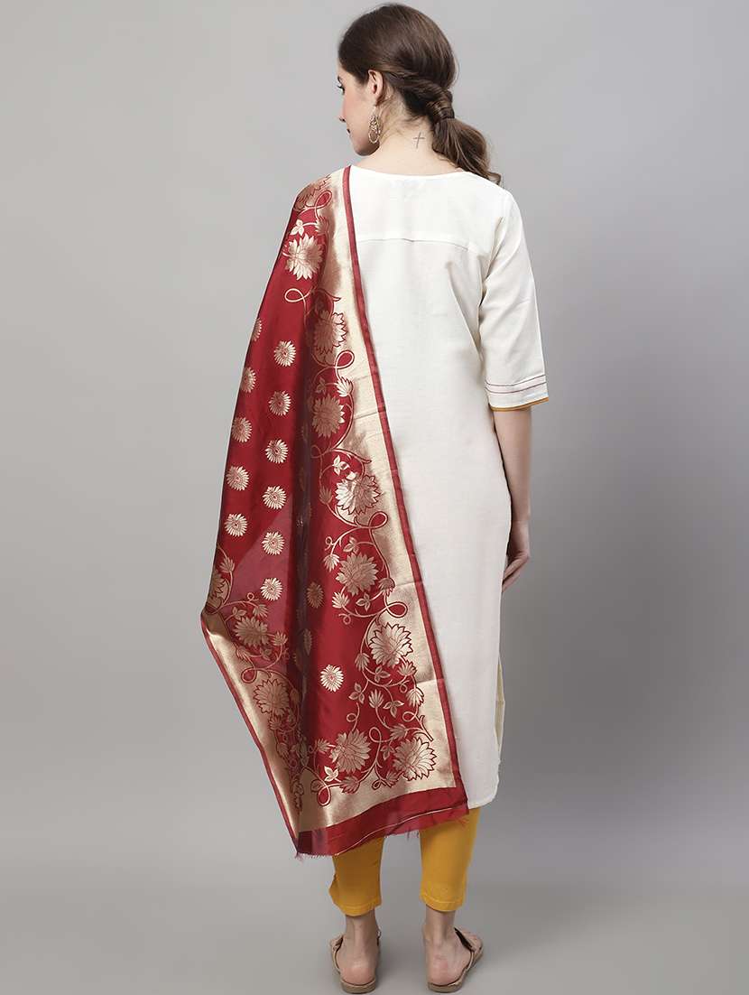 white cotton silk kurta dupatta set - 20194214 - Standard Image - 1