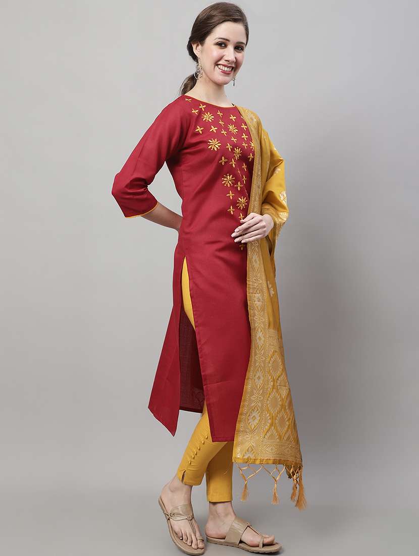 red cotton silk kurta dupatta  set - 20194215 -  Standard Image - 1