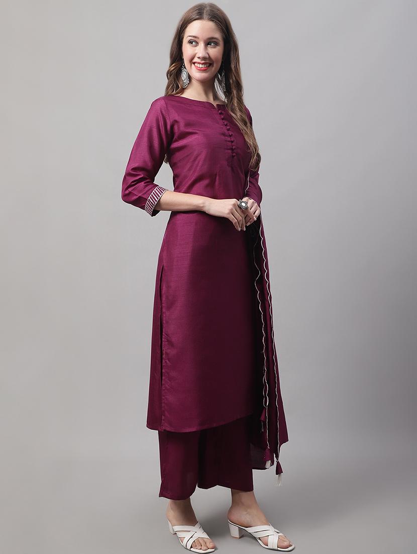 purple kurta palazzo set with dupatta - 20194253 - Standard Image - 1
