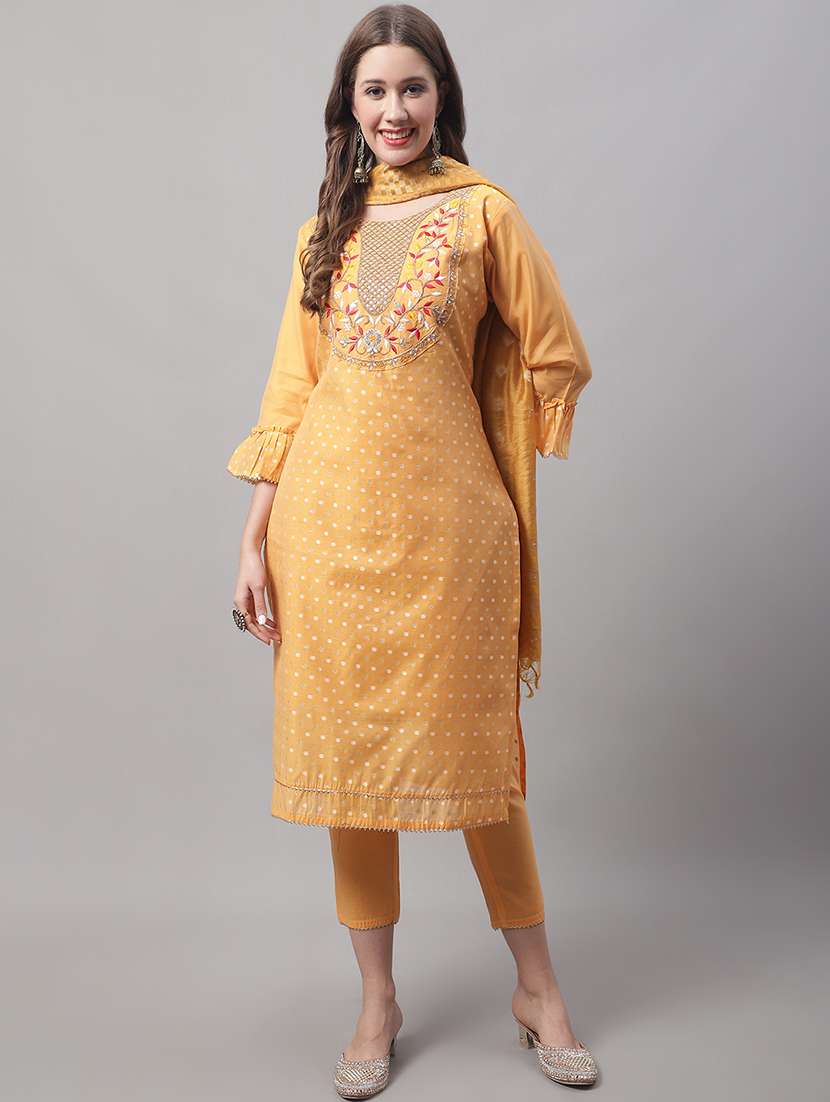 women three quarter sleeve kurta pant with dupatta set