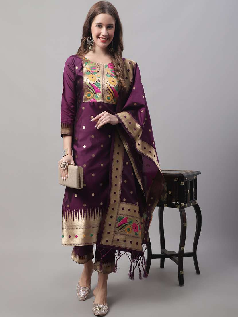 women three quarter sleeve kurta pant with dupatta set