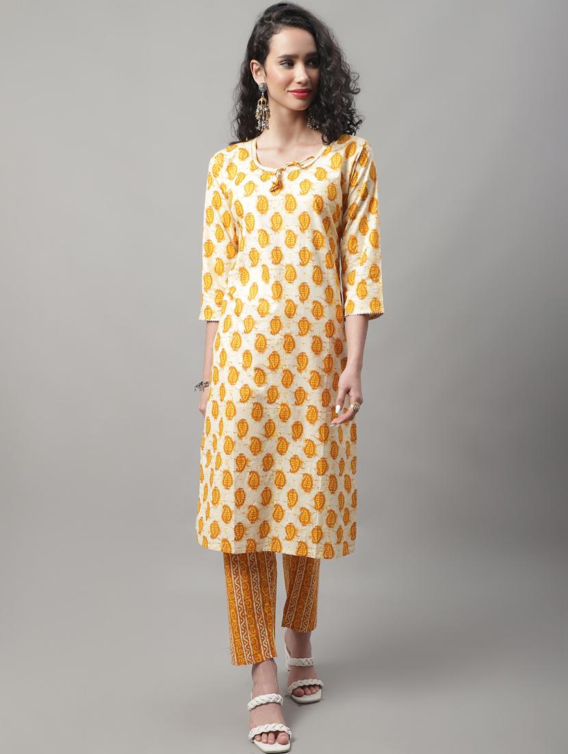 yellow cotton kurta pant set - 20194277 - Standard Image - 1