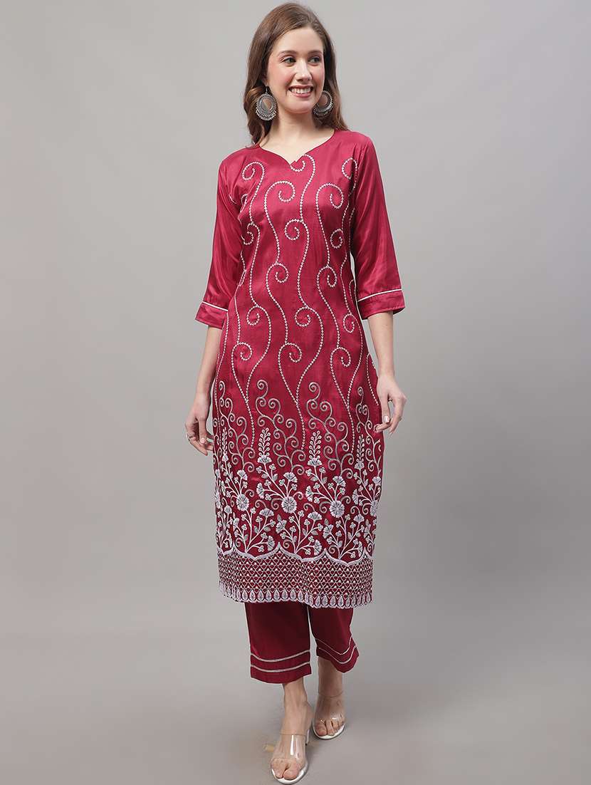 women three quarter sleeve kurta pant with dupatta set - 20194289 -  Standard Image - 1