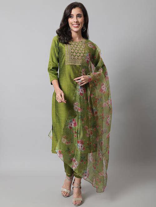 women three quarter sleeve kurta pant with dupatta set - 20194292 -  Standard Image - 0
