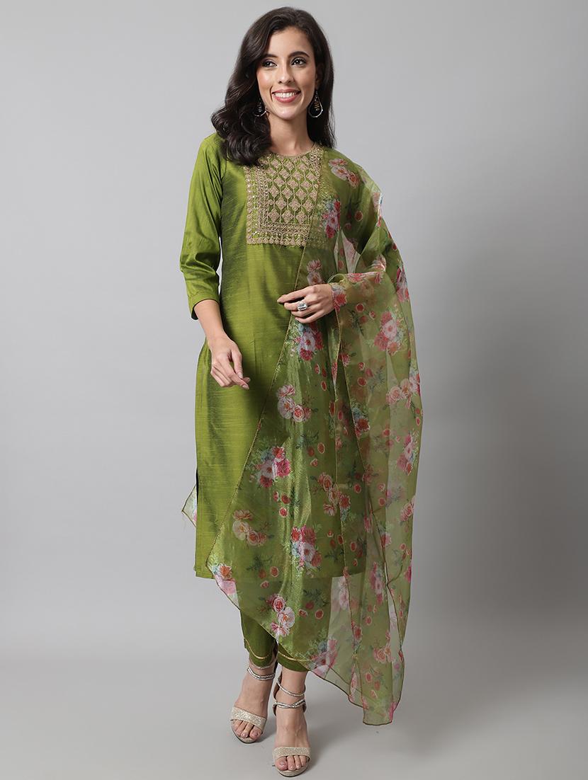 women three quarter sleeve kurta pant with dupatta set - 20194292 -  Zoom Image - 0