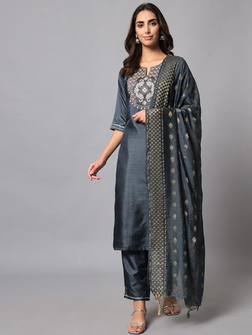 women three quarter sleeve kurta pant with dupatta set - 20194293 - Standard Image - 0