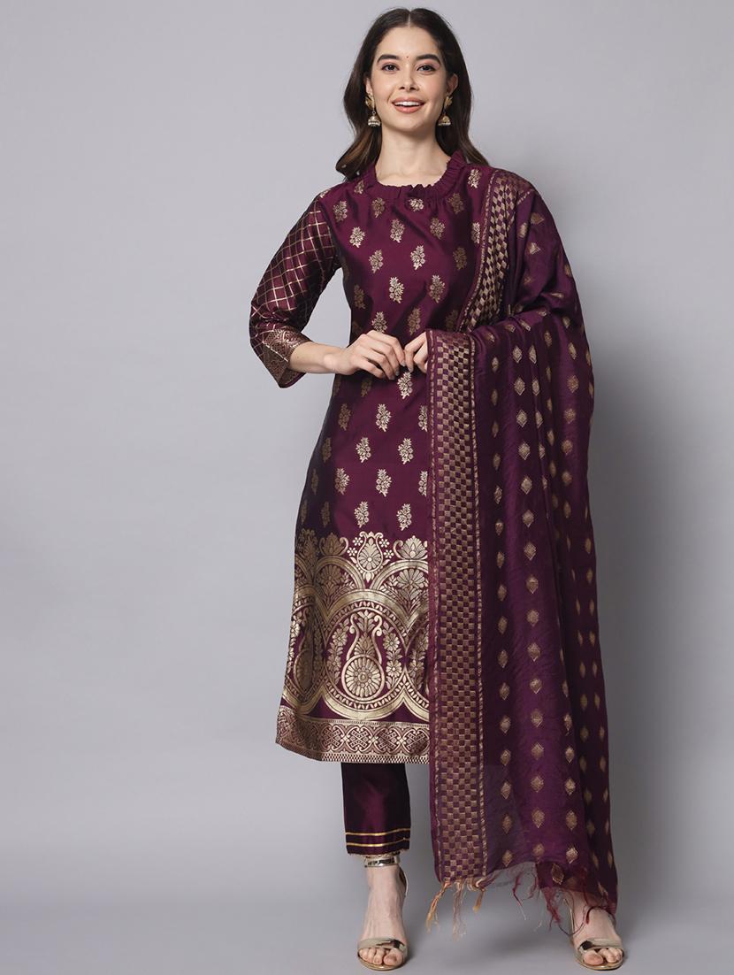 women three quarter sleeve kurta pant with dupatta set - 20194304 - Zoom Image - 0