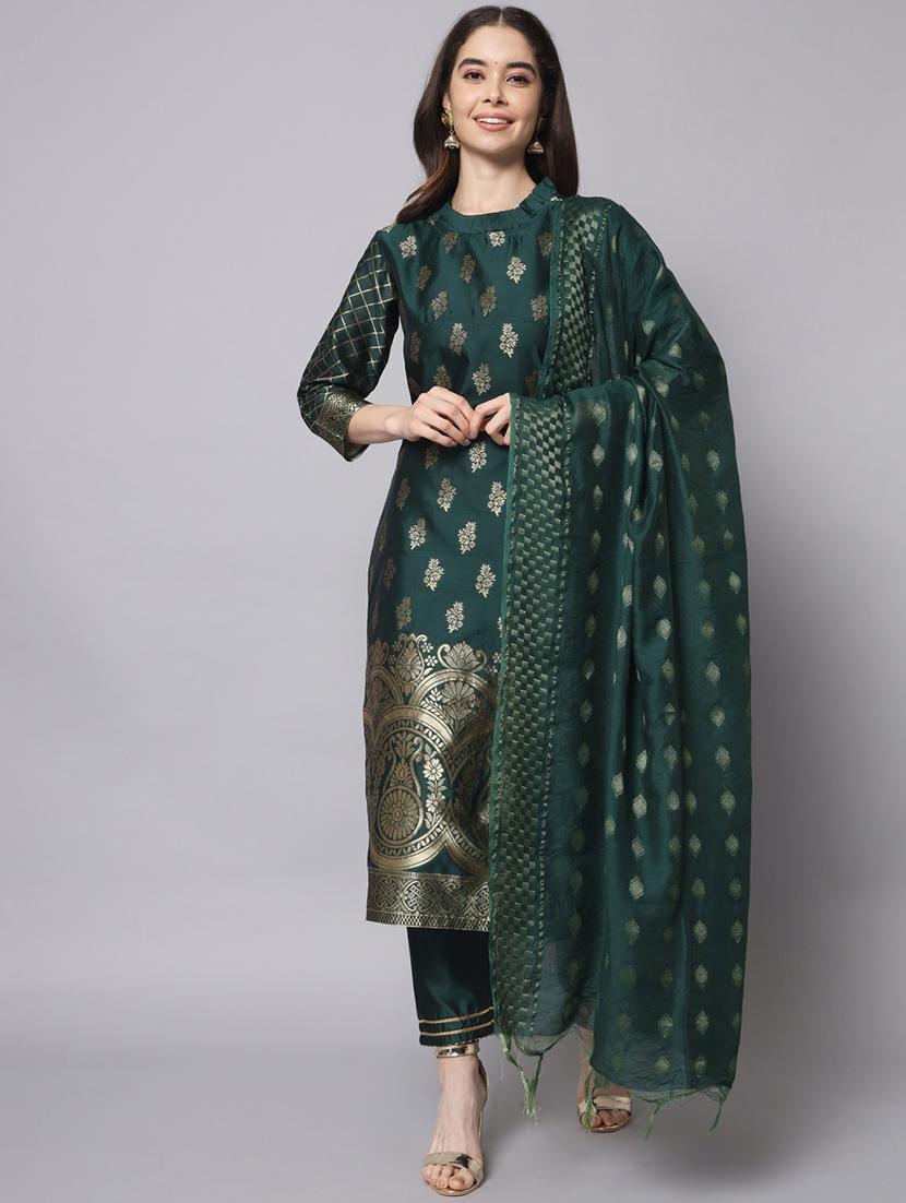 women three quarter sleeve kurta pant with dupatta set - 20194305 - Zoom Image - 0