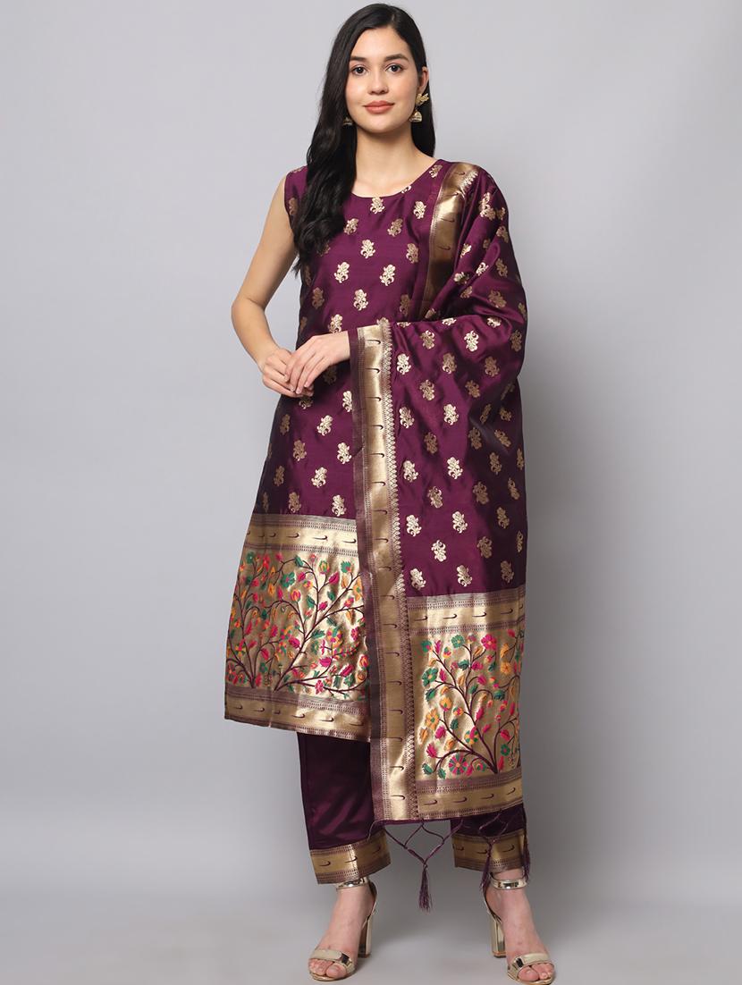 purple kurta pant set with dupatta