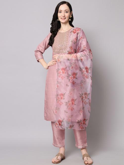 women three quarter sleeve kurta pant with dupatta set - 20194328 - Standard Image - 0