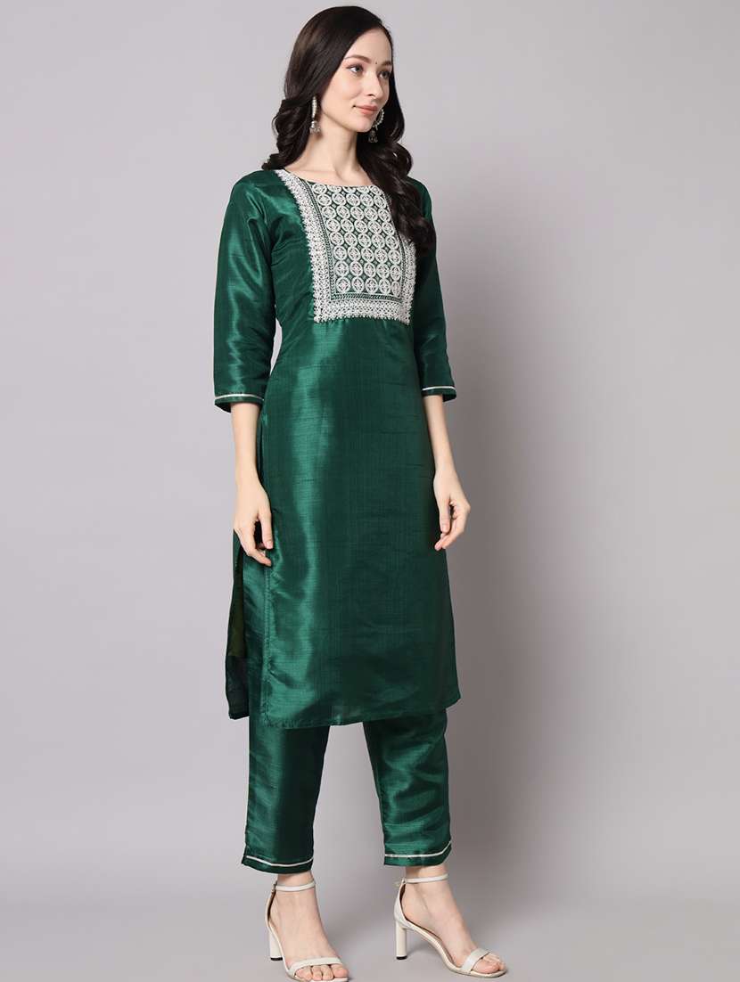 women three quarter sleeve kurta pant with dupatta set - 20194333 -  Standard Image - 1