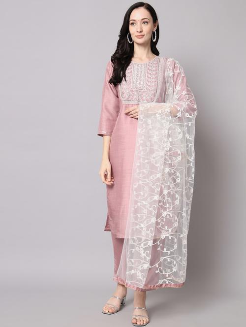 women three quarter sleeve kurta pant with dupatta set - 20194335 - Standard Image - 0