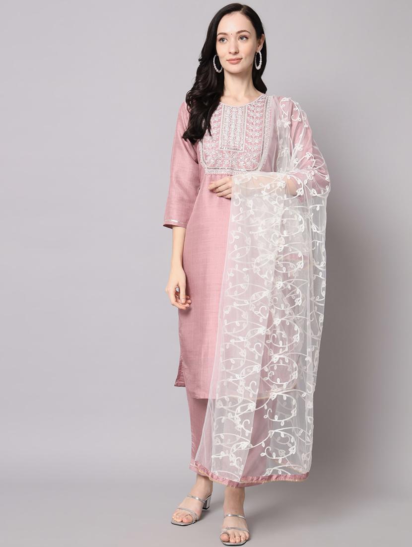 women three quarter sleeve kurta pant with dupatta set - 20194335 - Zoom Image - 0