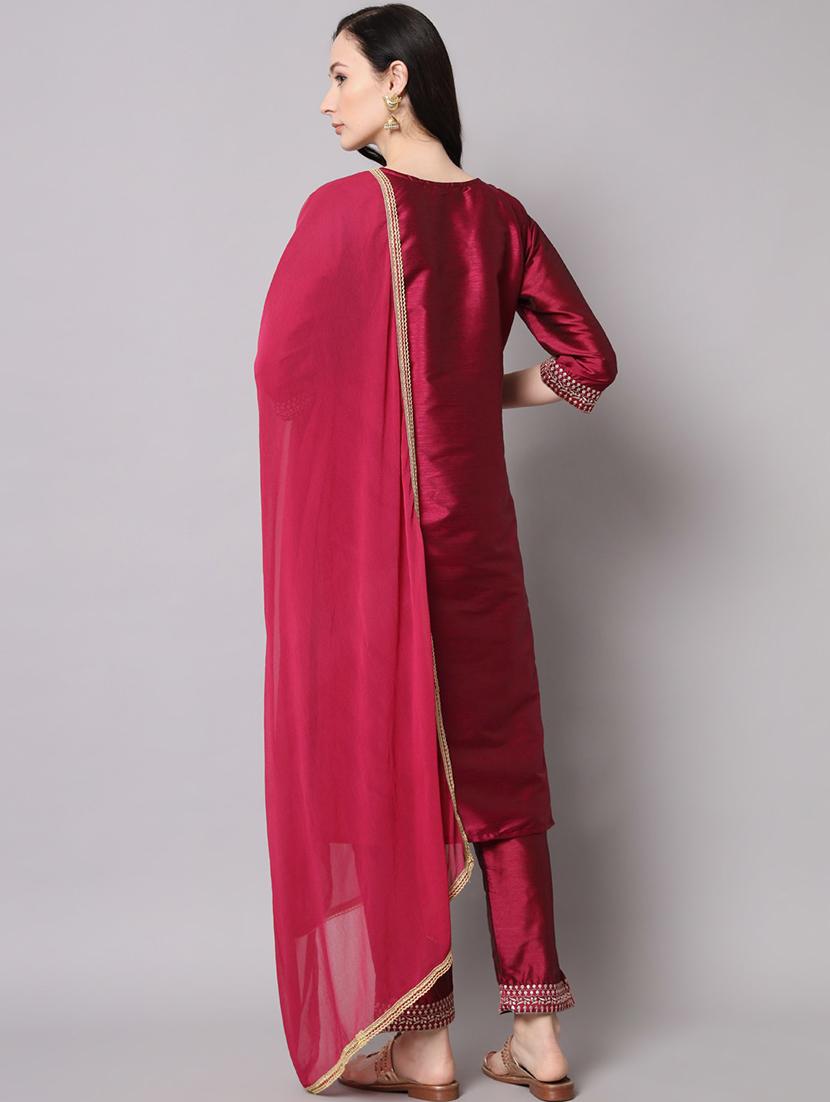 red kurta pant set with dupatta - 20194336 - Standard Image - 1