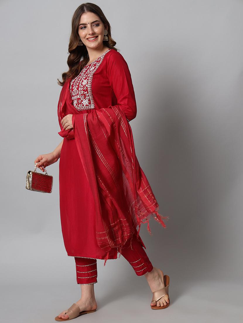 women three quarter sleeve kurta pant with dupatta set - 20194352 -  Standard Image - 1