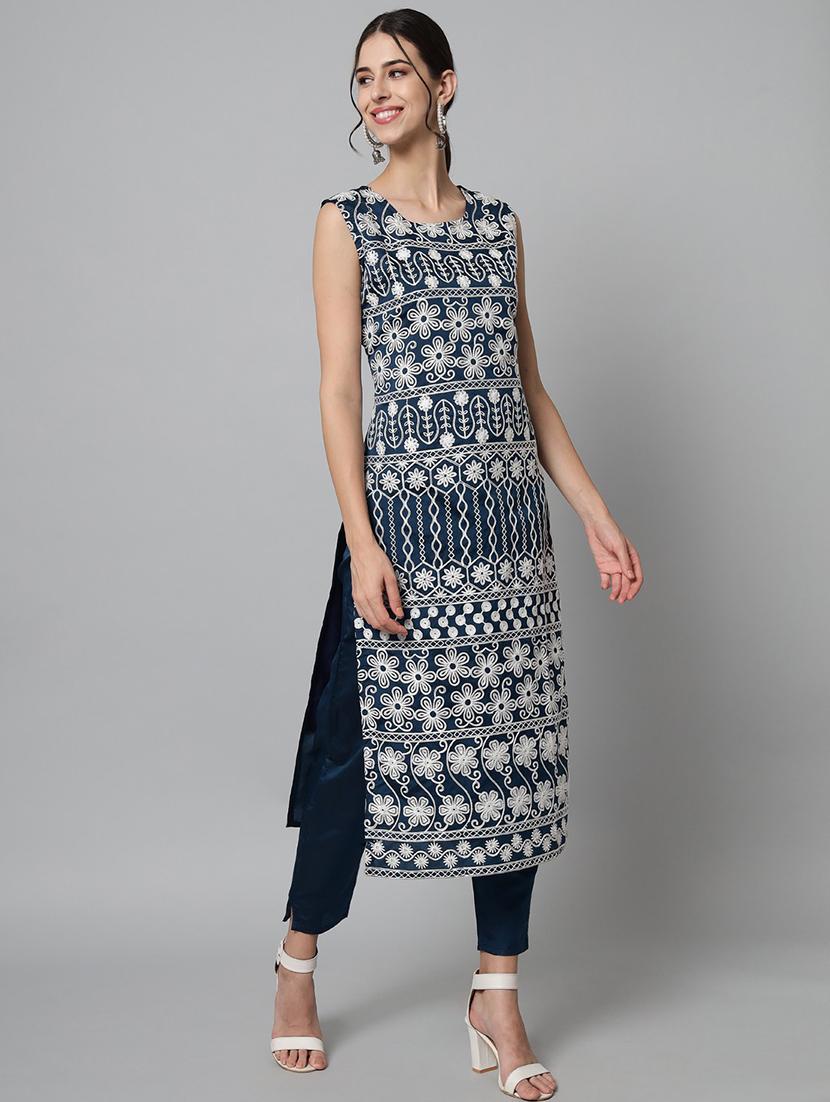 women three quarter sleeve kurta pant with dupatta set - 20194358 - Standard Image - 1