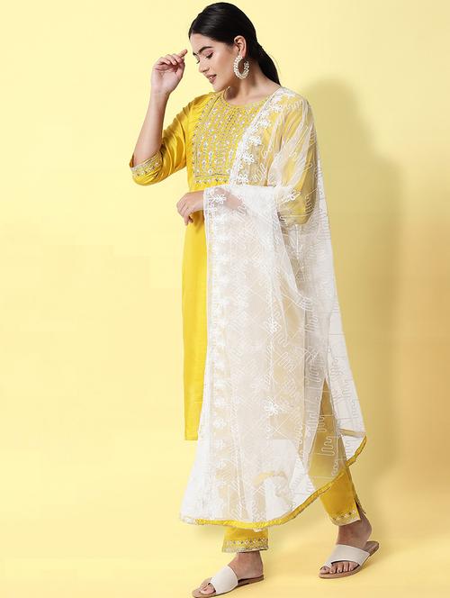 embroidered kurta pant set with dupatta   - 20194374 -  Standard Image - 0