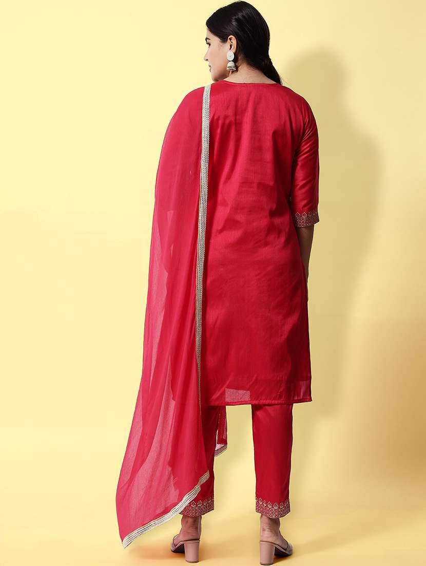 red kurta pant set with dupatta - 20194377 -  Standard Image - 1