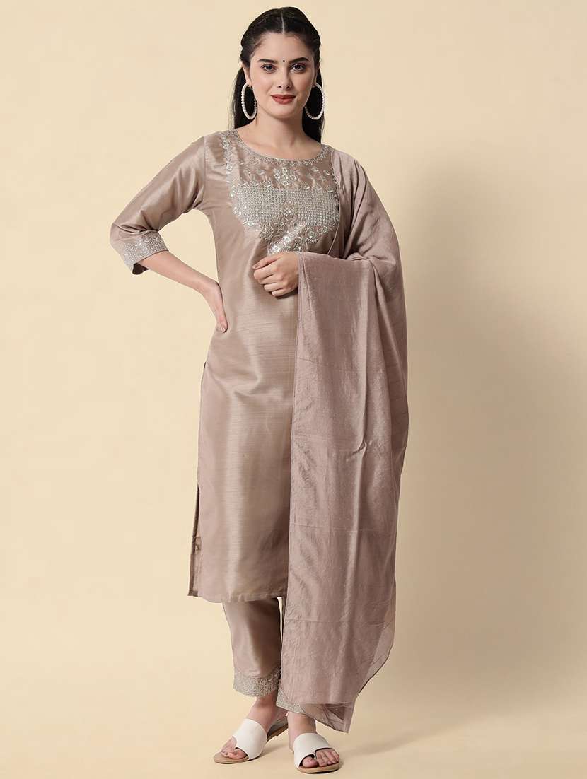beige kurta pant set with dupatta