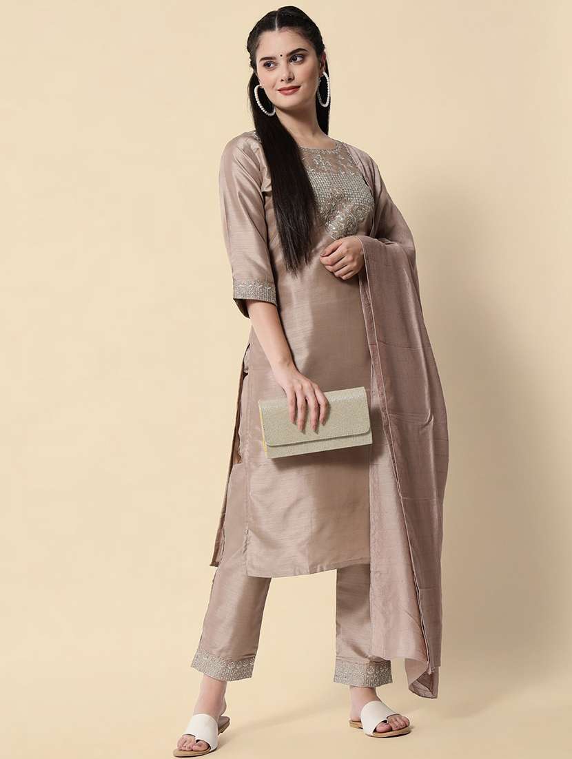 beige kurta pant set with dupatta - 20194378 - Standard Image - 1