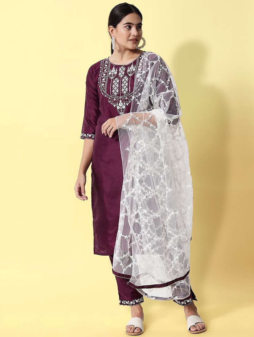 women three quarter sleeve kurta pant with dupatta set - 20194381 -  Standard Image - 1
