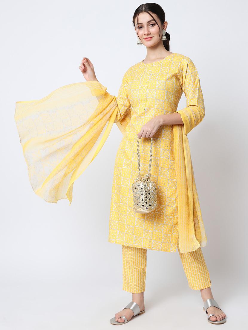 yellow kurta pant set with dupatta - 20194388 -  Standard Image - 1