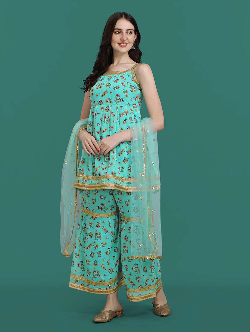 printed kurta sharara set with dupatta  