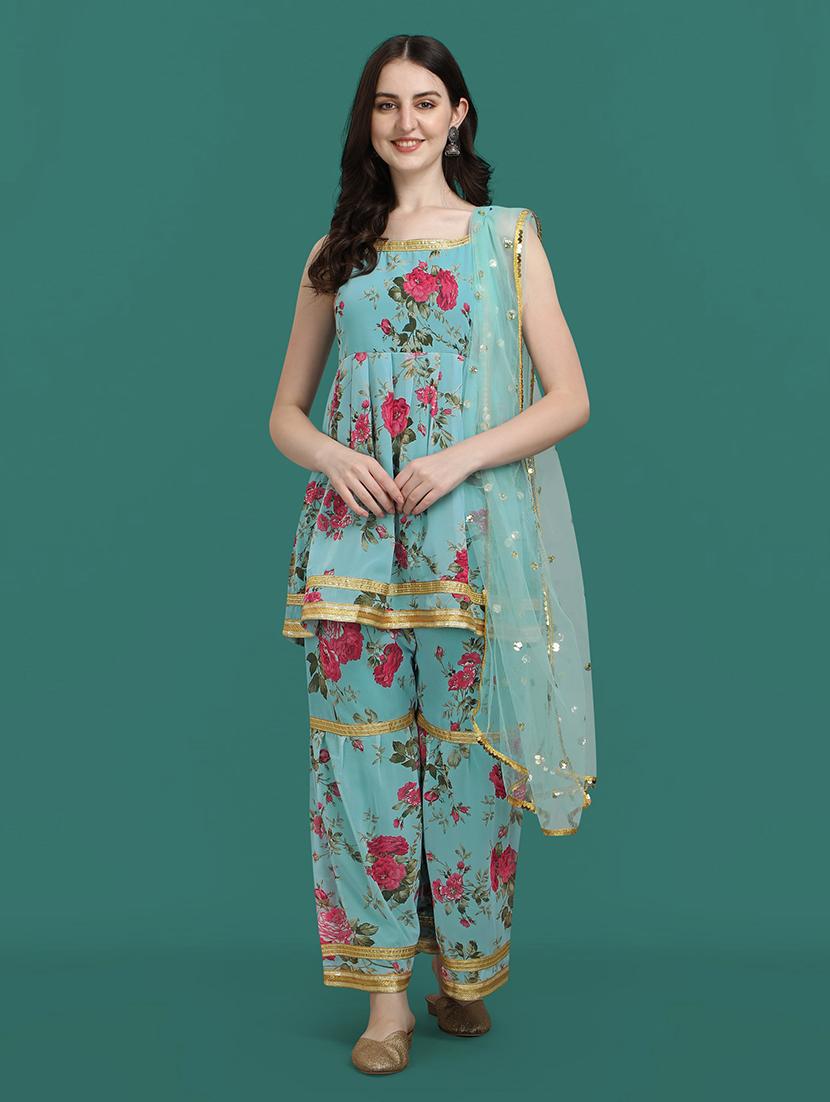 floral printed kurta sharara set with dupatta - 20194408 - Standard Image - 4