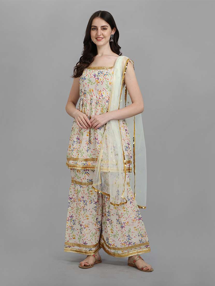 printed kurta sharara set with dupatta  