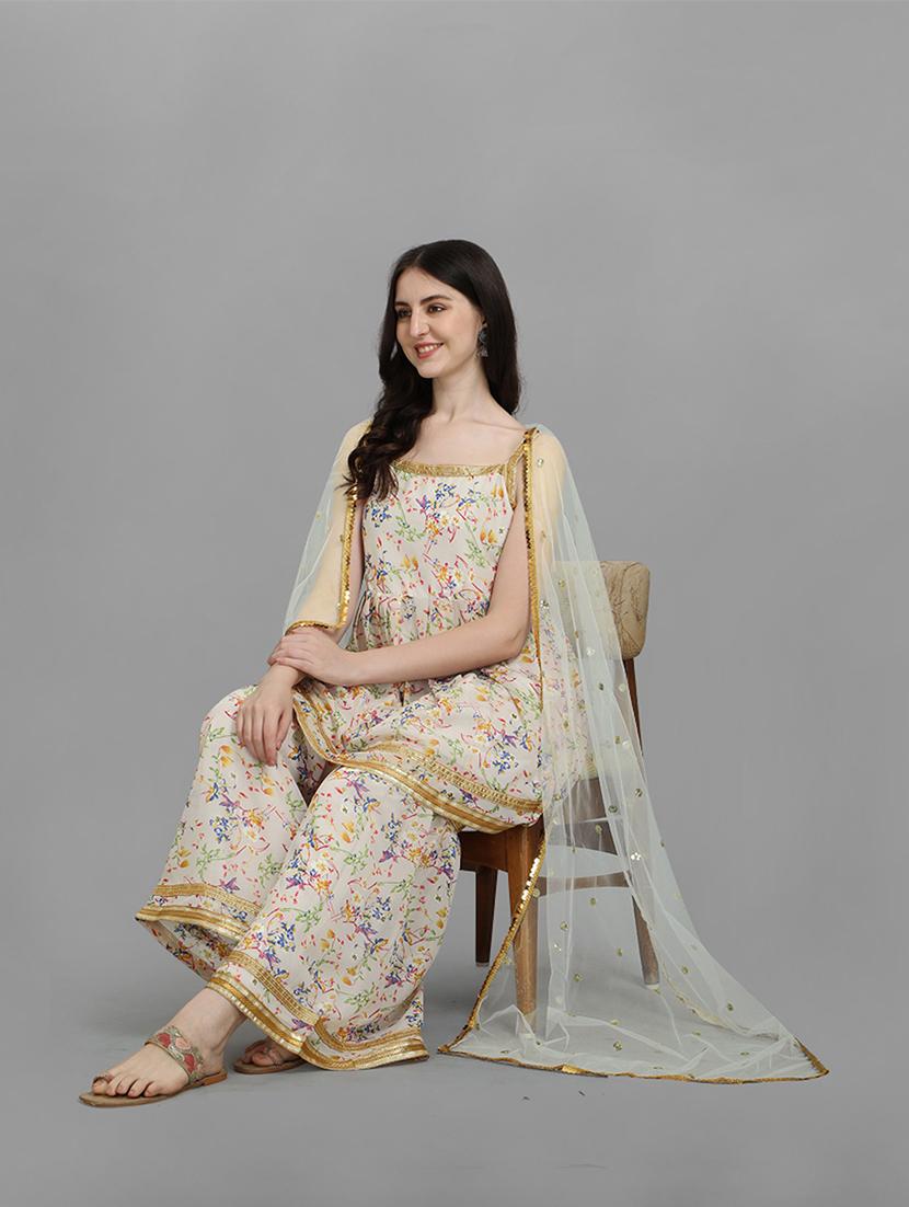printed kurta sharara set with dupatta - 20194412 - Standard Image - 4