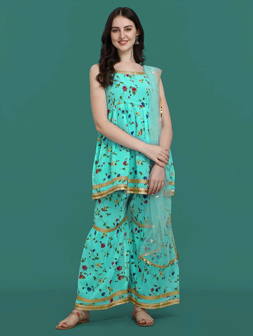 printed kurta sharara set with dupatta  