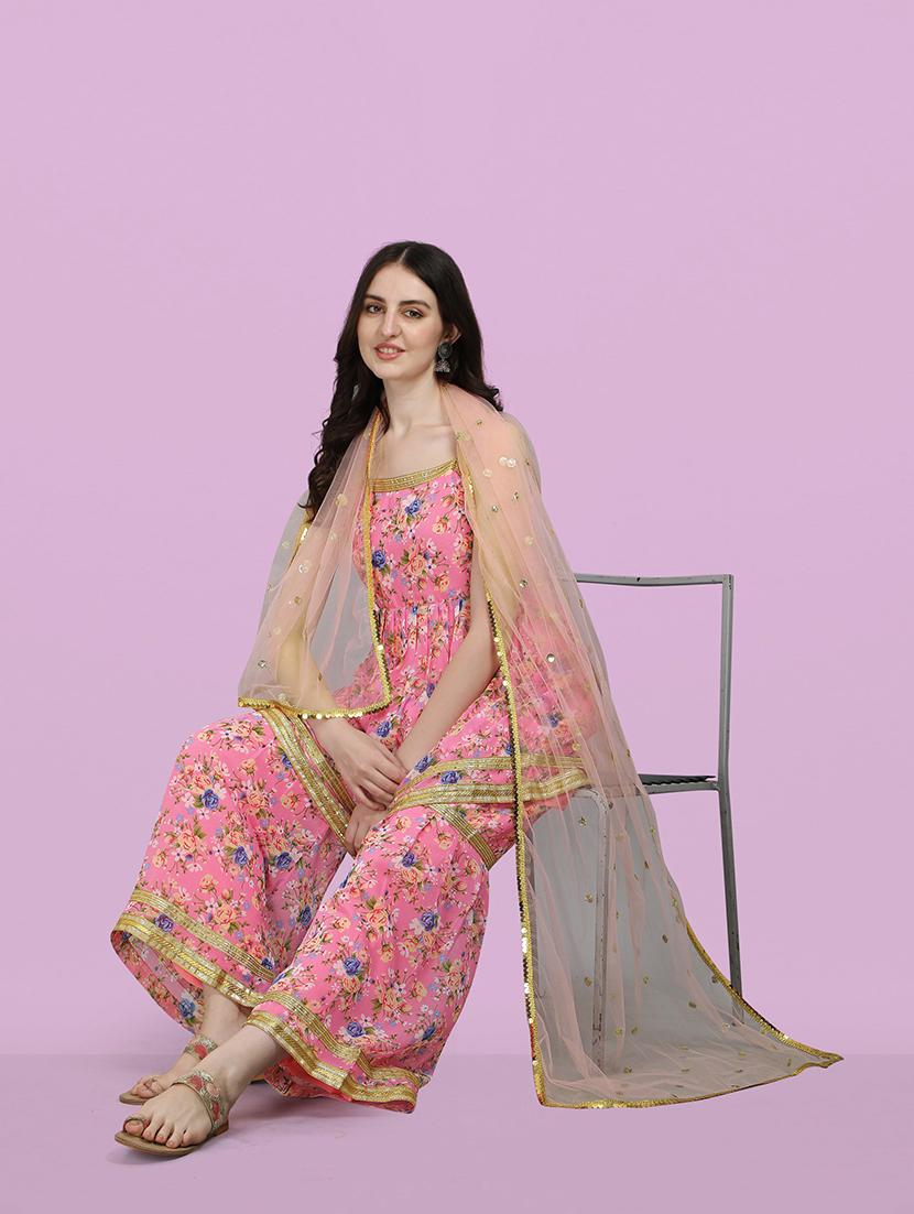 floral printed kurta sharara set with dupatta - 20194419 - Standard Image - 4