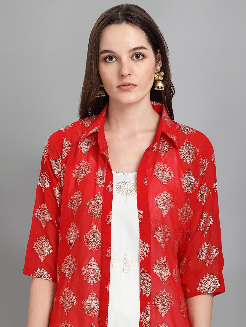 foil printed kurta pant set with shrug - 20194454 - Standard Image - 4