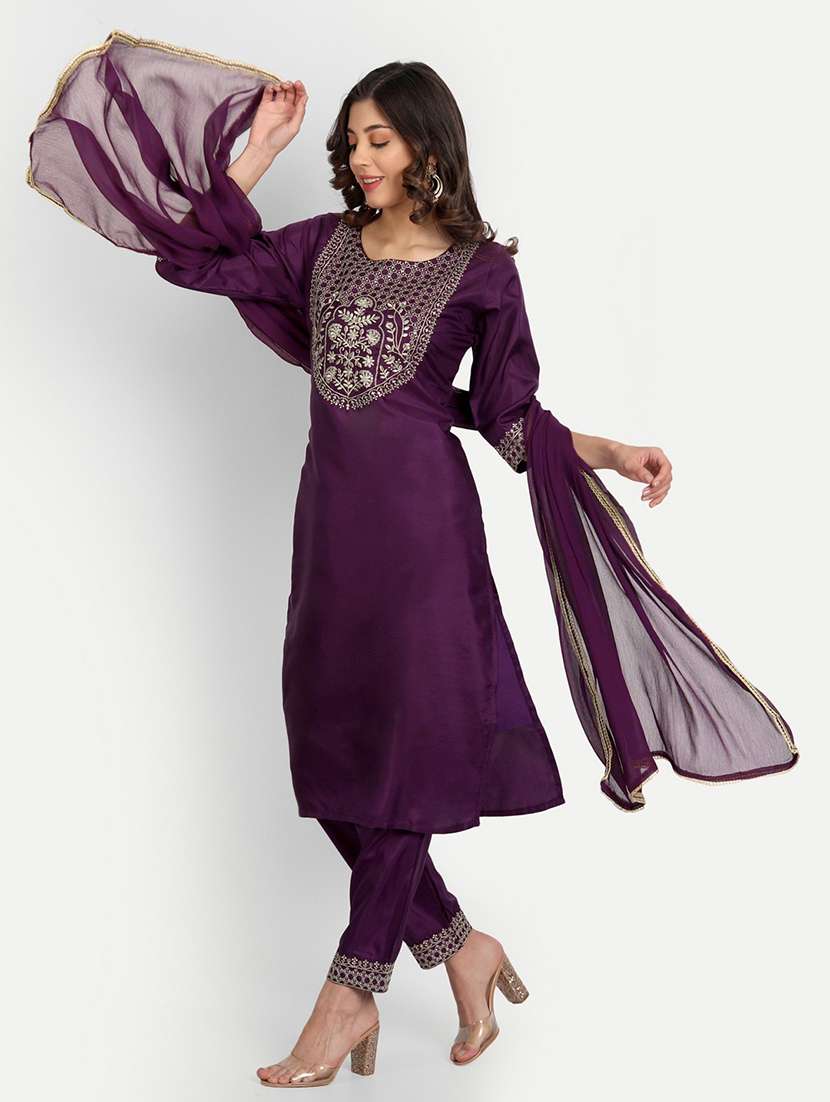 purple kurta pant set with dupatta - 20194457 -  Standard Image - 1