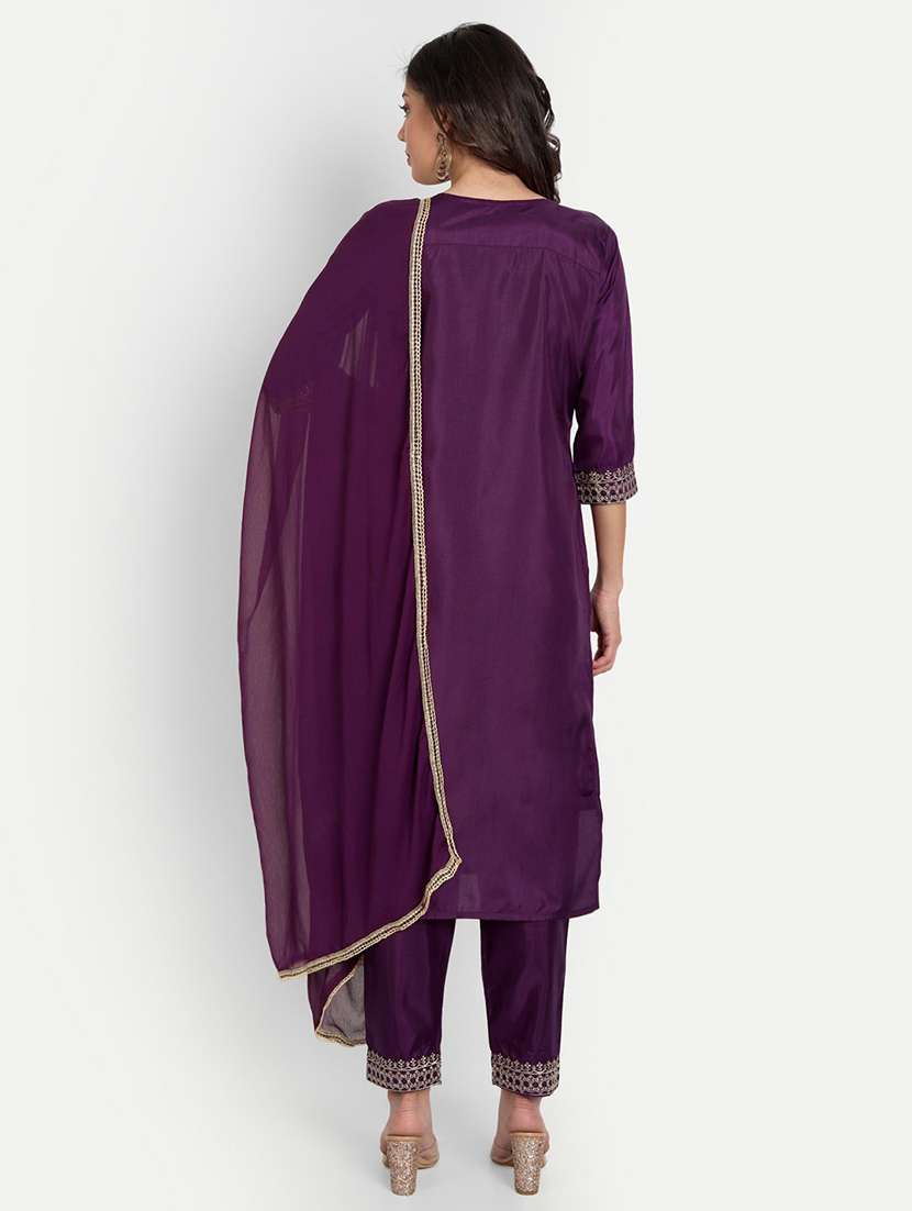 purple kurta pant set with dupatta - 20194457 -  Standard Image - 4