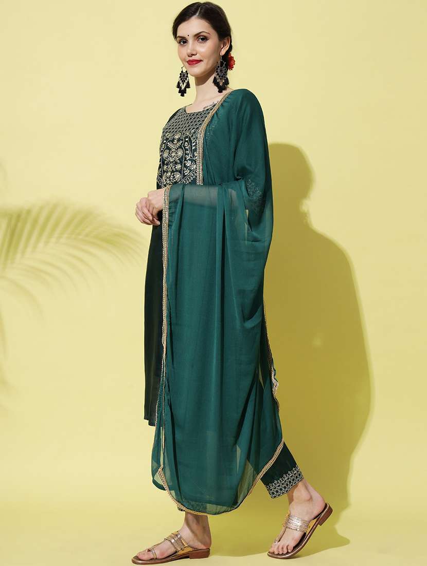 women three quarter sleeve kurta pant with dupatta set - 20194460 -  Standard Image - 1
