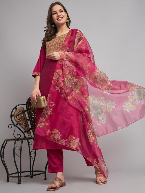 embroidered kurta pant set with dupatta - 20194469 - Standard Image - 0