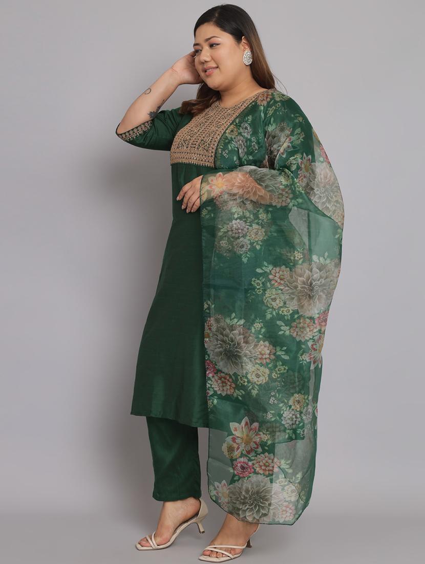 women plus size three quarter sleeve kurta pant with dupatta set - 20194471 - Standard Image - 1