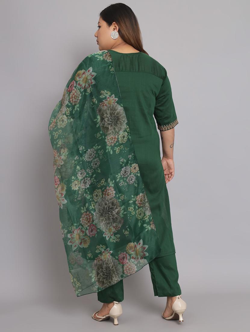 women plus size three quarter sleeve kurta pant with dupatta set - 20194471 - Standard Image - 4