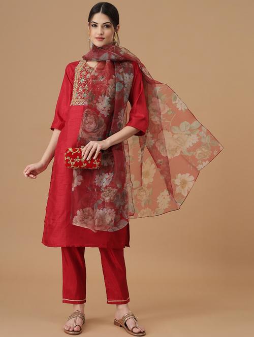 embroidered kurta pant set with dupatta - 20194475 - Standard Image - 0