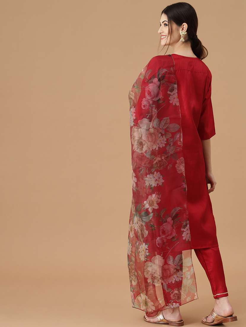 Embroidered Kurta Pant Set With Dupatta  