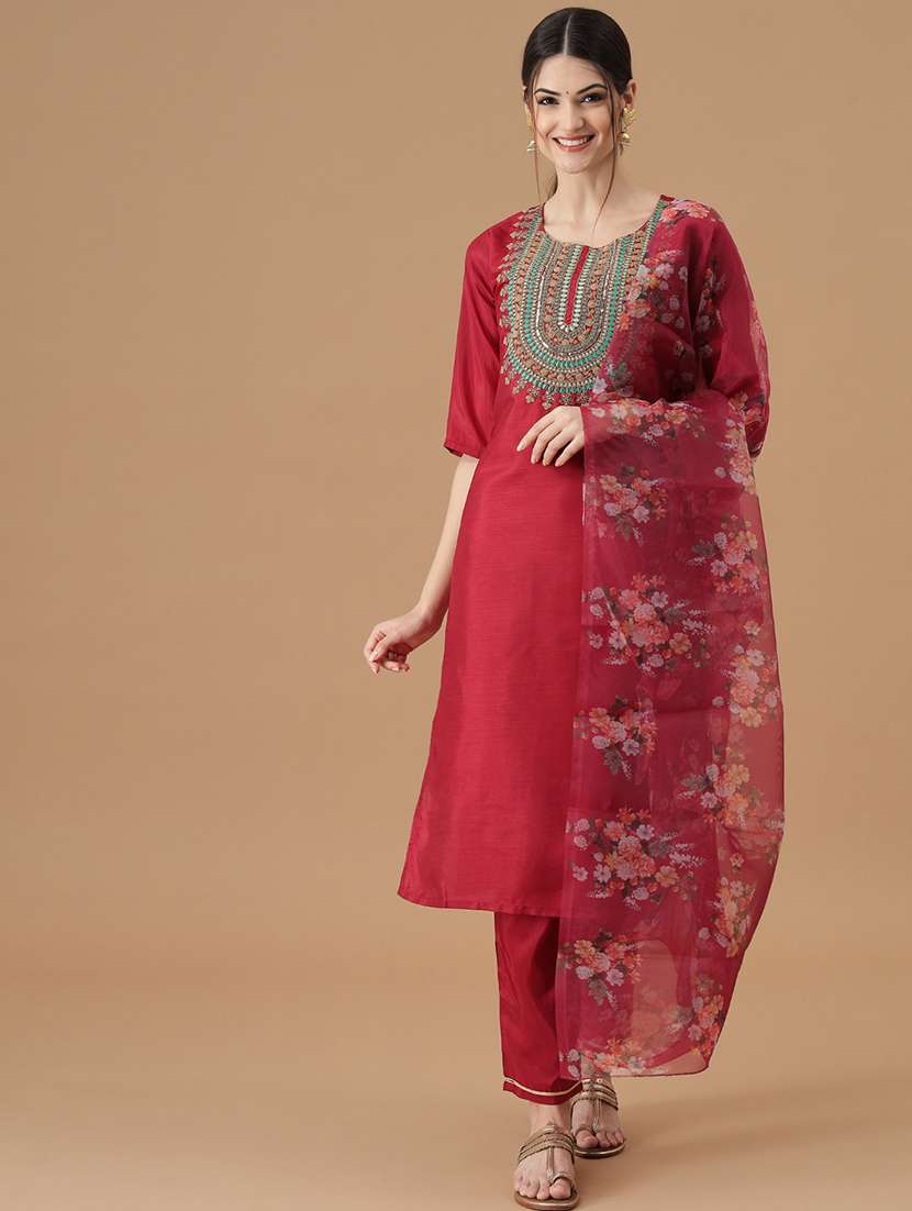 embroidered kurta pant set with dupatta  