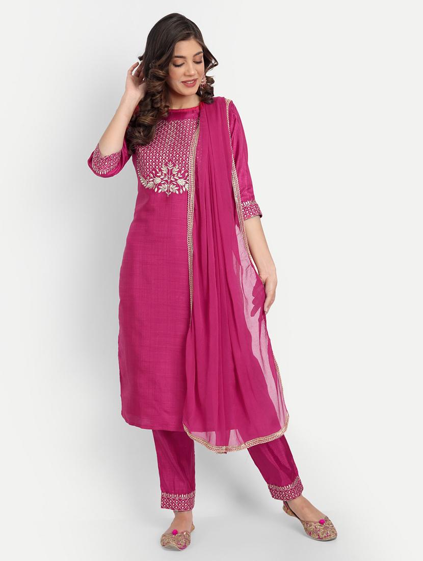 women three quarter sleeve kurta pant with dupatta set